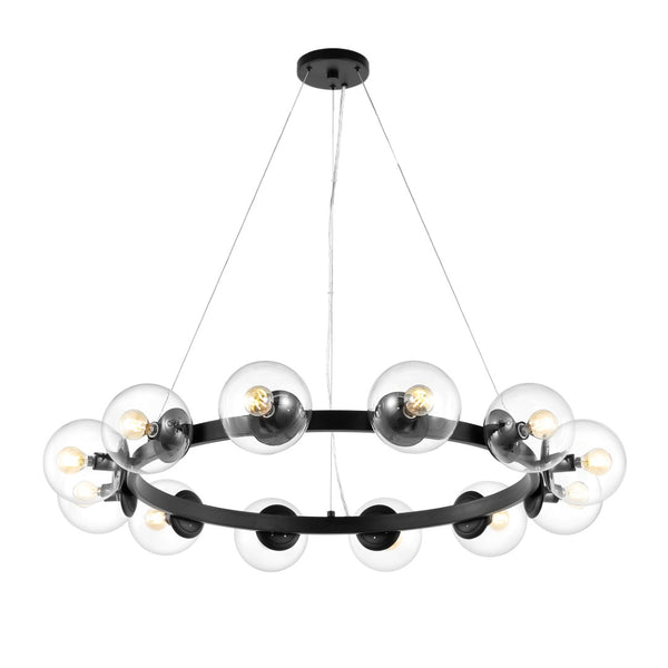 Safavieh Rylian, 12 Light, 38 Inch, Black, Iron/Glass Chandelier Black CHA4063A