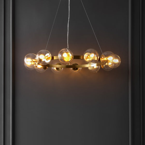 Safavieh Rylian, 12 Light, 38 Inch, Brass, Iron/Glass Chandelier Brass CHA4063C