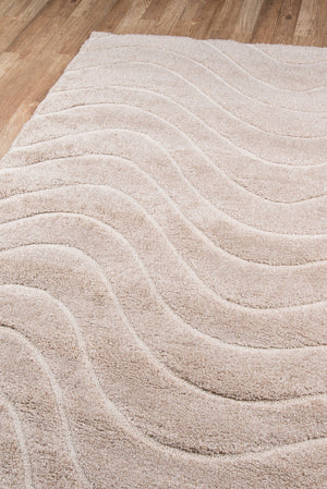 Momeni Charlotte CHA-1 Machine Made Modern Solid, Wave, Shag Indoor Area Rug Beige 8'6" x 11'6" CHARLCHA-1BGE86B6