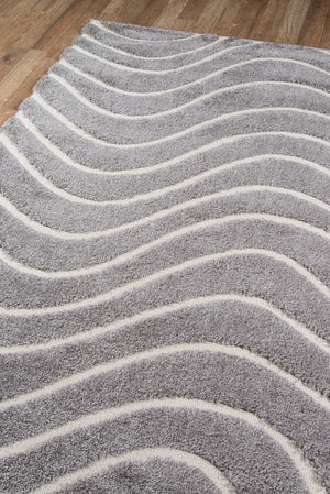 Momeni Charlotte CHA-1 Machine Made Modern Solid, Wave, Shag Indoor Area Rug Grey 8'6" x 11'6" CHARLCHA-1GRY86B6