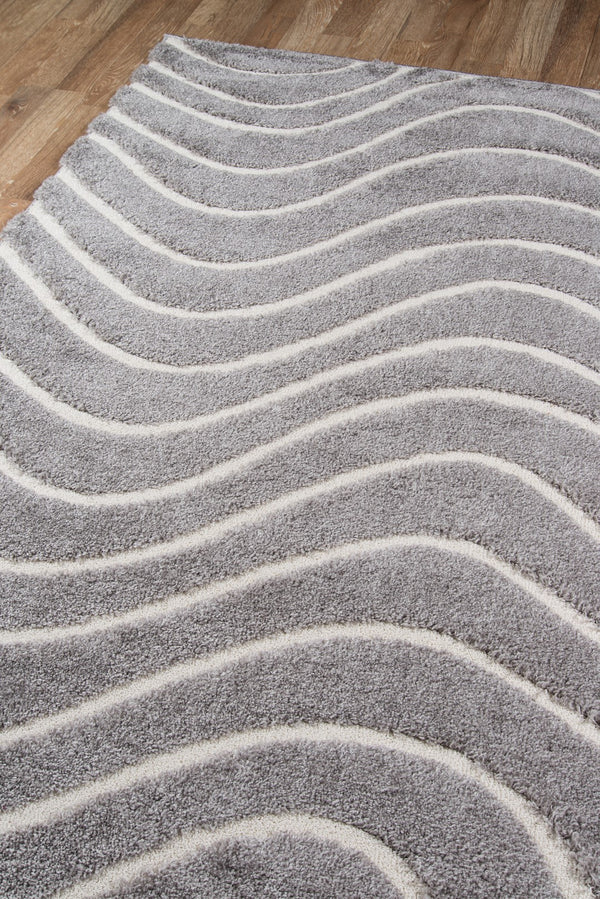 Momeni Charlotte CHA-1 Machine Made Modern Solid, Wave, Shag Indoor Area Rug Grey 8'6" x 11'6" CHARLCHA-1GRY86B6