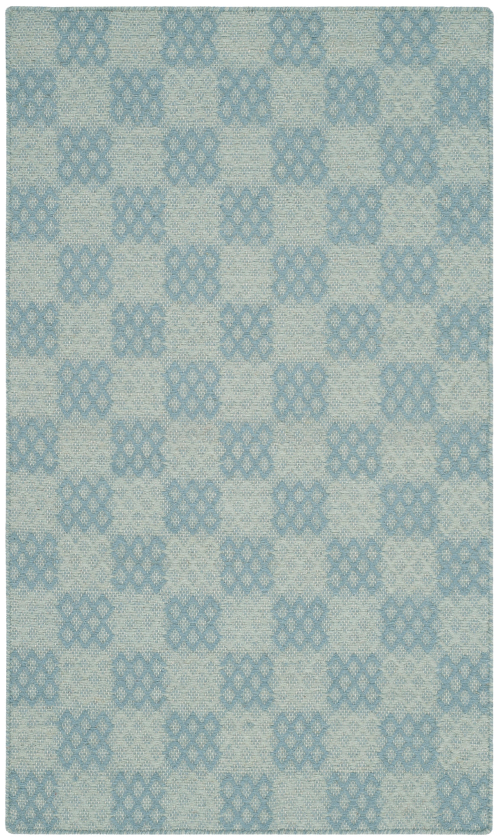 Checker Kilim Chk641 Hand Woven Wool Pile Rug in Turquoise 2ft-6in x 4ft