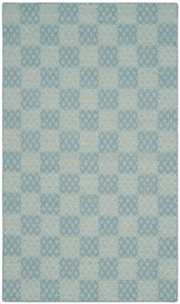 Checker Kilim Chk641 Hand Woven Wool Pile Rug in Turquoise 2ft-6in x 4ft