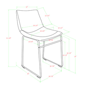 18" Faux Leather Dining Chair, Set of 2 -  Navy Blue