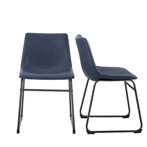 18" Faux Leather Dining Chair, Set of 2 -  Navy Blue