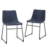 18" Faux Leather Dining Chair, Set of 2 -  Navy Blue