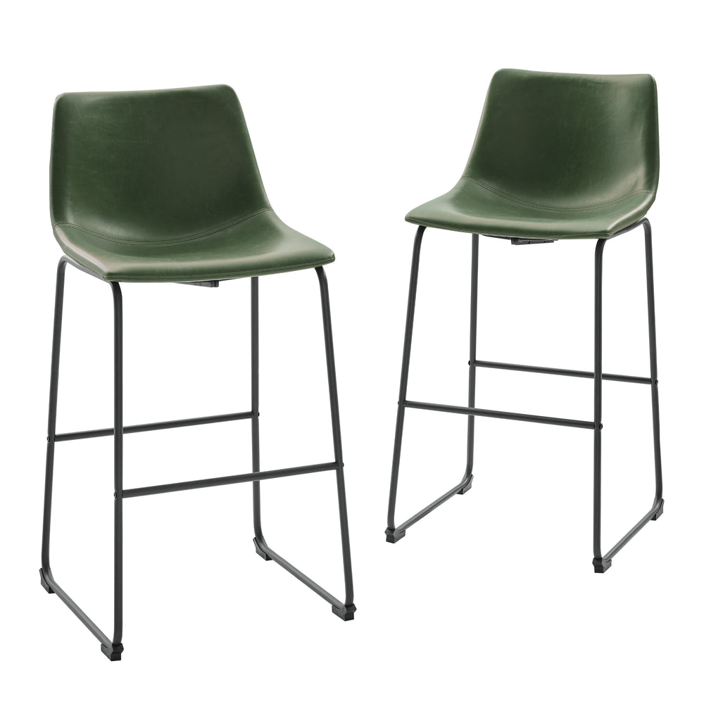 Walker Edison 30” Contemporary Metal-Leg Faux Leather Barstool, Set of 2 XIIXR CHL30GR