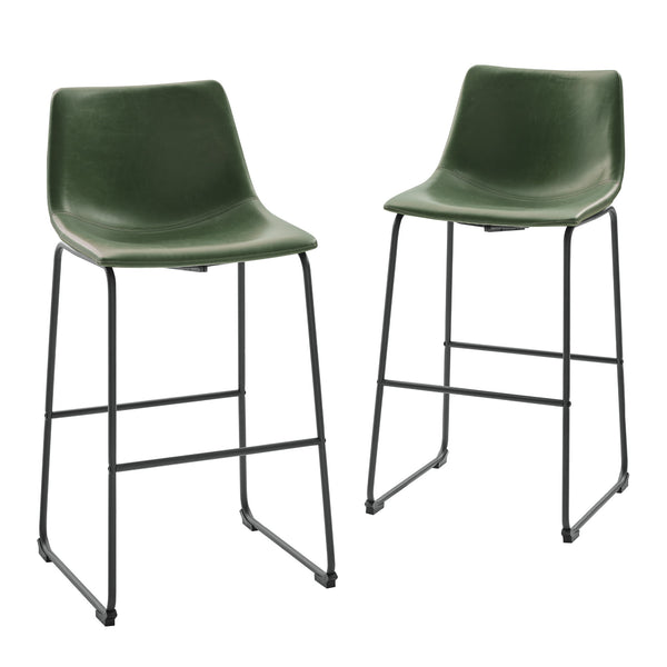Walker Edison 30” Contemporary Metal-Leg Faux Leather Barstool, Set of 2 XIIXR CHL30GR
