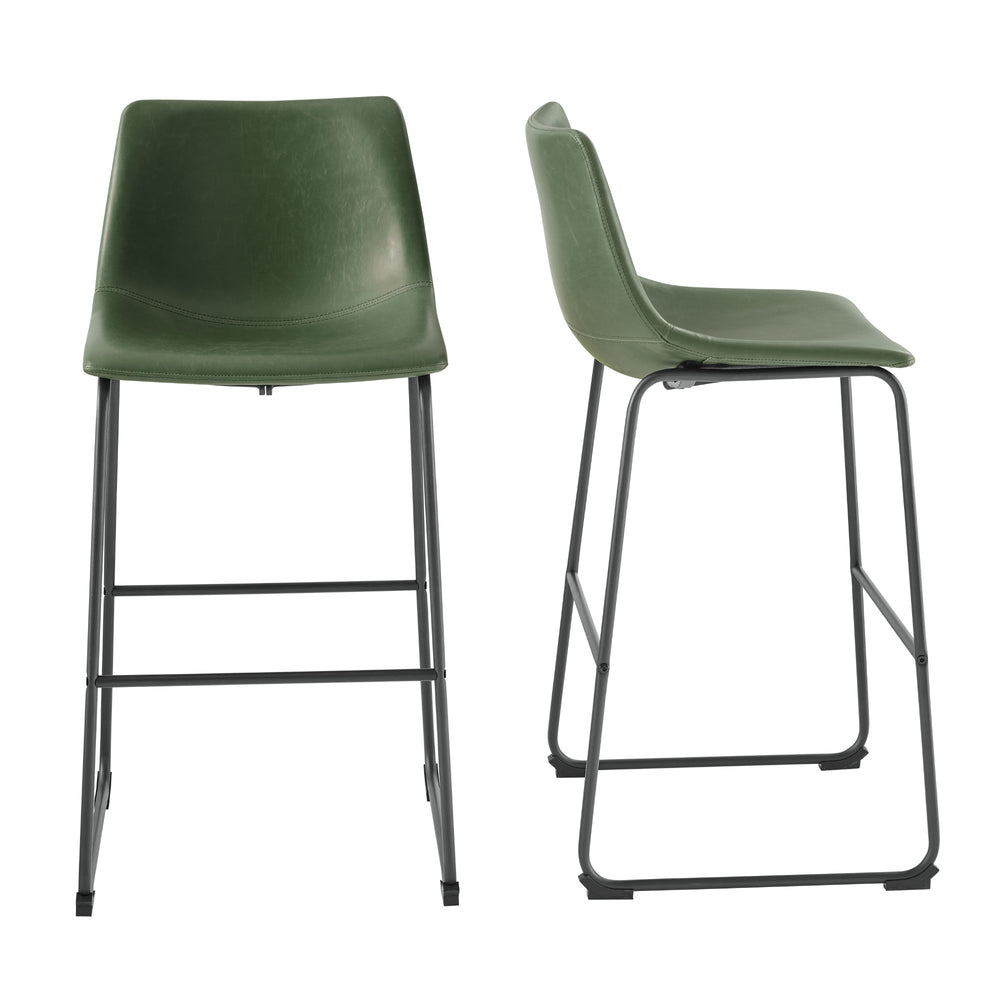 Walker Edison 30” Contemporary Metal-Leg Faux Leather Barstool, Set of 2 XIIXR CHL30GR