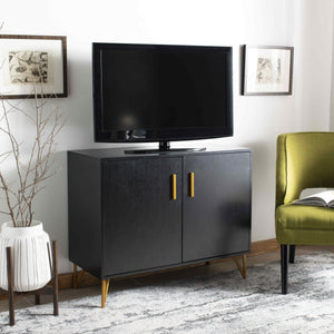 Pine Retro 2-Door Modular TV Unit - Stylish Storage with Vintage Charm & Gold Accents for Modern Homes