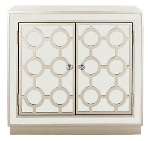 Kaia 2-Door Chest: Luxurious Storage Solution with Glamorous Mirror Panels and Chic Nickel Accents