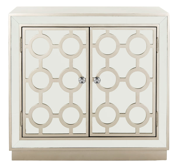Kaia 2-Door Chest: Luxurious Storage Solution with Glamorous Mirror Panels and Chic Nickel Accents