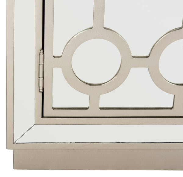 Kaia 2-Door Chest: Luxurious Storage Solution with Glamorous Mirror Panels and Chic Nickel Accents