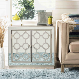 Kaia 2-Door Chest: Luxurious Storage Solution with Glamorous Mirror Panels and Chic Nickel Accents