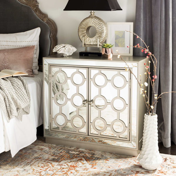 Kaia 2-Door Chest: Luxurious Storage Solution with Glamorous Mirror Panels and Chic Nickel Accents