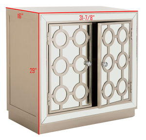 Kaia 2-Door Chest: Luxurious Storage Solution with Glamorous Mirror Panels and Chic Nickel Accents
