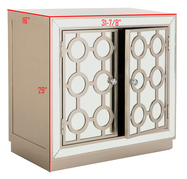 Kaia 2-Door Chest: Luxurious Storage Solution with Glamorous Mirror Panels and Chic Nickel Accents