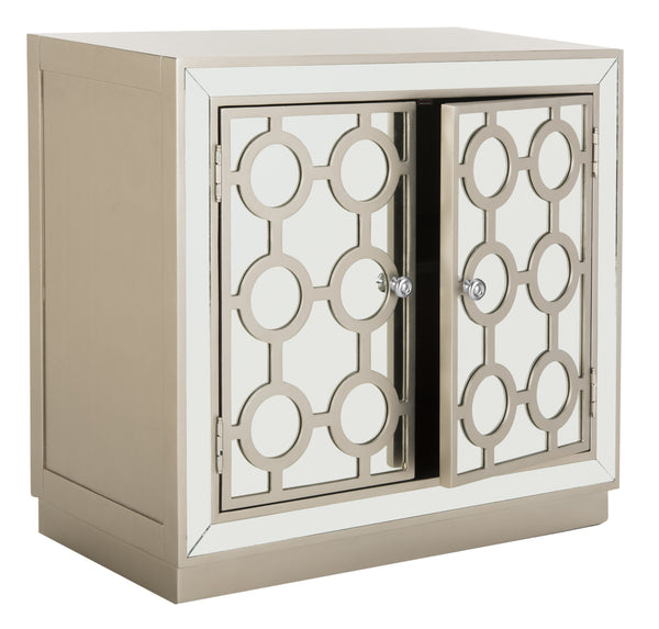 Kaia 2-Door Chest: Luxurious Storage Solution with Glamorous Mirror Panels and Chic Nickel Accents
