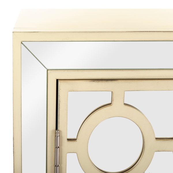 Kaia 2-Door Chest: Luxurious Storage Solution with Glamorous Mirror Panels and Chic Nickel Accents