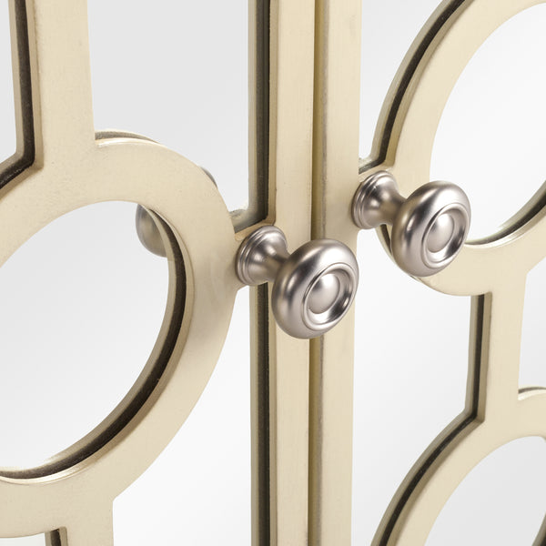 Kaia 2-Door Chest: Luxurious Storage Solution with Glamorous Mirror Panels and Chic Nickel Accents