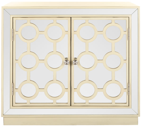 Kaia 2-Door Chest: Luxurious Storage Solution with Glamorous Mirror Panels and Chic Nickel Accents