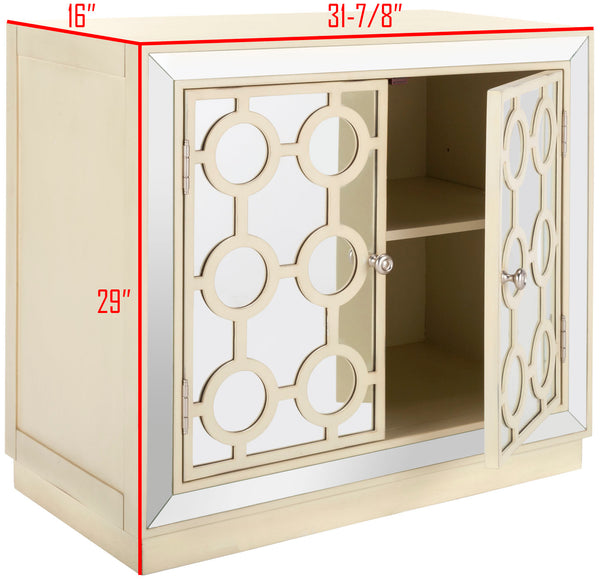 Kaia 2-Door Chest: Luxurious Storage Solution with Glamorous Mirror Panels and Chic Nickel Accents