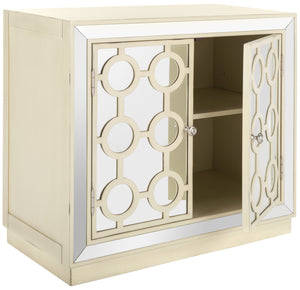 Kaia 2-Door Chest: Luxurious Storage Solution with Glamorous Mirror Panels and Chic Nickel Accents
