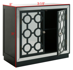 Kaia 2-Door Chest: Luxurious Storage Solution with Glamorous Mirror Panels and Chic Nickel Accents