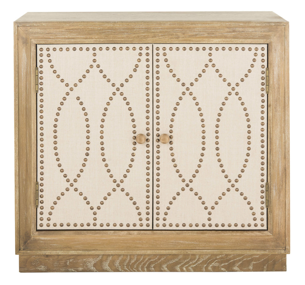 Yuna Stylish 2-Door Chest with Elegant Mirror Panels and Polished Copper Pulls for Modern Living Spaces