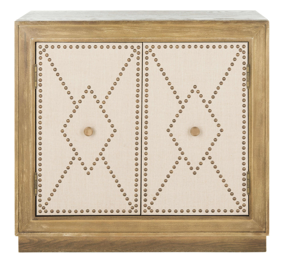 Erin 2 Door Chest - Elegant Rustic Oak Design with Luxurious Mirror Panels and Copper Accents