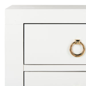 Dion Contemporary 3-Drawer Chest with Minimalist Asian Curves and Elegant Gold Ring Pulls