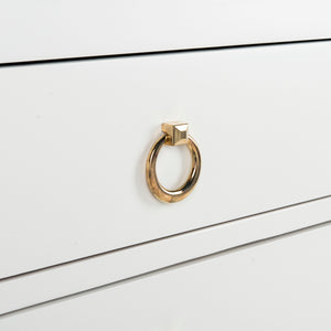 Dion Contemporary 3-Drawer Chest with Minimalist Asian Curves and Elegant Gold Ring Pulls