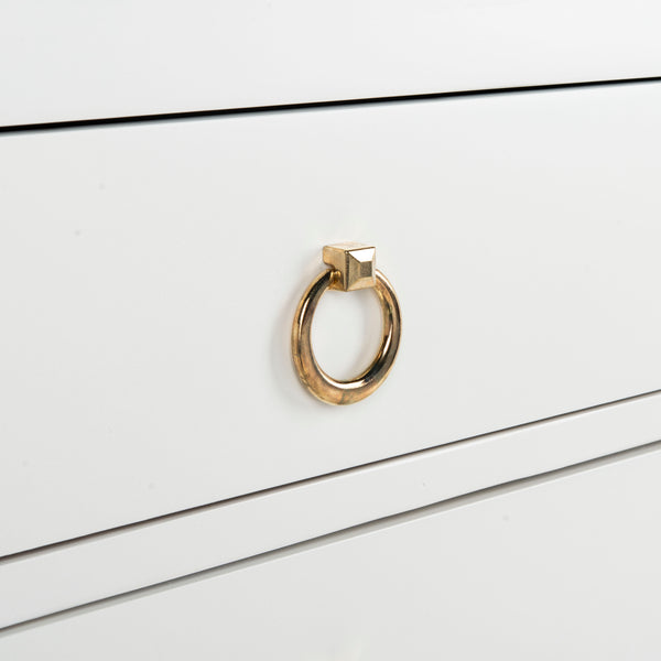 Dion Contemporary 3-Drawer Chest with Minimalist Asian Curves and Elegant Gold Ring Pulls