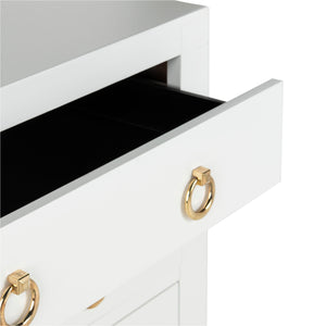 Dion Contemporary 3-Drawer Chest with Minimalist Asian Curves and Elegant Gold Ring Pulls