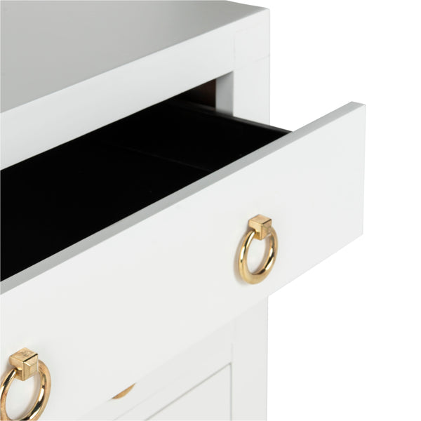 Dion Contemporary 3-Drawer Chest with Minimalist Asian Curves and Elegant Gold Ring Pulls