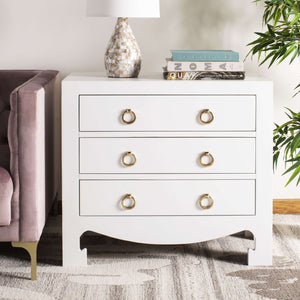 Dion Contemporary 3-Drawer Chest with Minimalist Asian Curves and Elegant Gold Ring Pulls