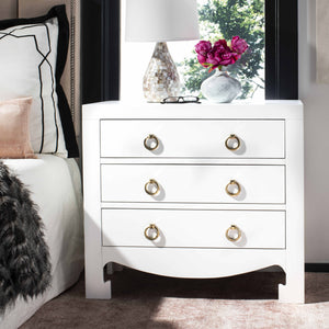 Dion Contemporary 3-Drawer Chest with Minimalist Asian Curves and Elegant Gold Ring Pulls