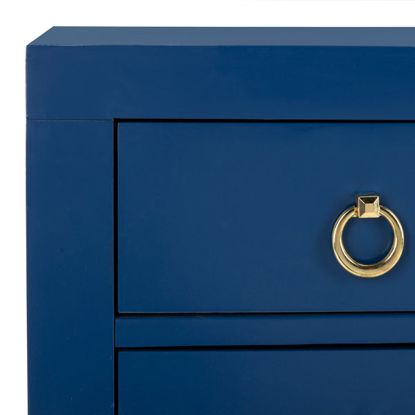 Dion Contemporary 3-Drawer Chest with Minimalist Asian Curves and Elegant Gold Ring Pulls