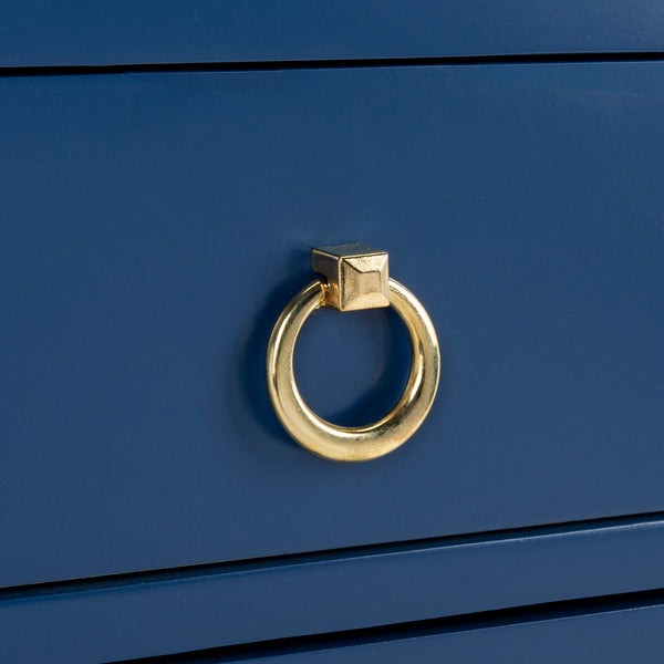 Dion Contemporary 3-Drawer Chest with Minimalist Asian Curves and Elegant Gold Ring Pulls