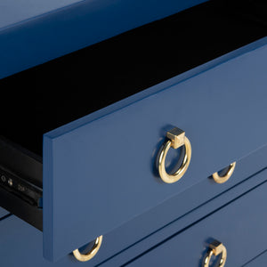 Dion Contemporary 3-Drawer Chest with Minimalist Asian Curves and Elegant Gold Ring Pulls