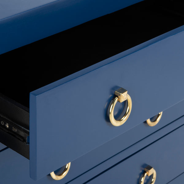 Dion Contemporary 3-Drawer Chest with Minimalist Asian Curves and Elegant Gold Ring Pulls