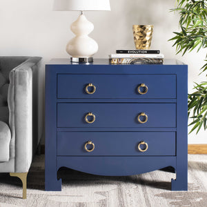 Dion Contemporary 3-Drawer Chest with Minimalist Asian Curves and Elegant Gold Ring Pulls
