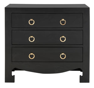 Dion Contemporary 3-Drawer Chest with Minimalist Asian Curves and Elegant Gold Ring Pulls