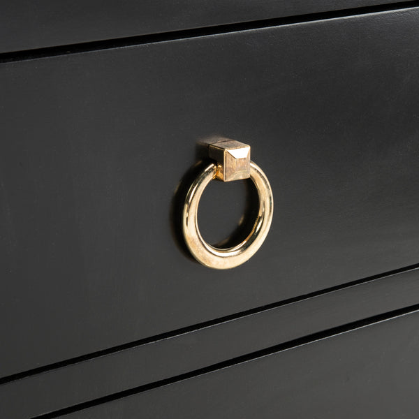 Dion Contemporary 3-Drawer Chest with Minimalist Asian Curves and Elegant Gold Ring Pulls