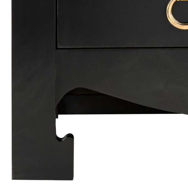 Dion Contemporary 3-Drawer Chest with Minimalist Asian Curves and Elegant Gold Ring Pulls