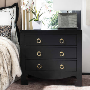 Dion Contemporary 3-Drawer Chest with Minimalist Asian Curves and Elegant Gold Ring Pulls