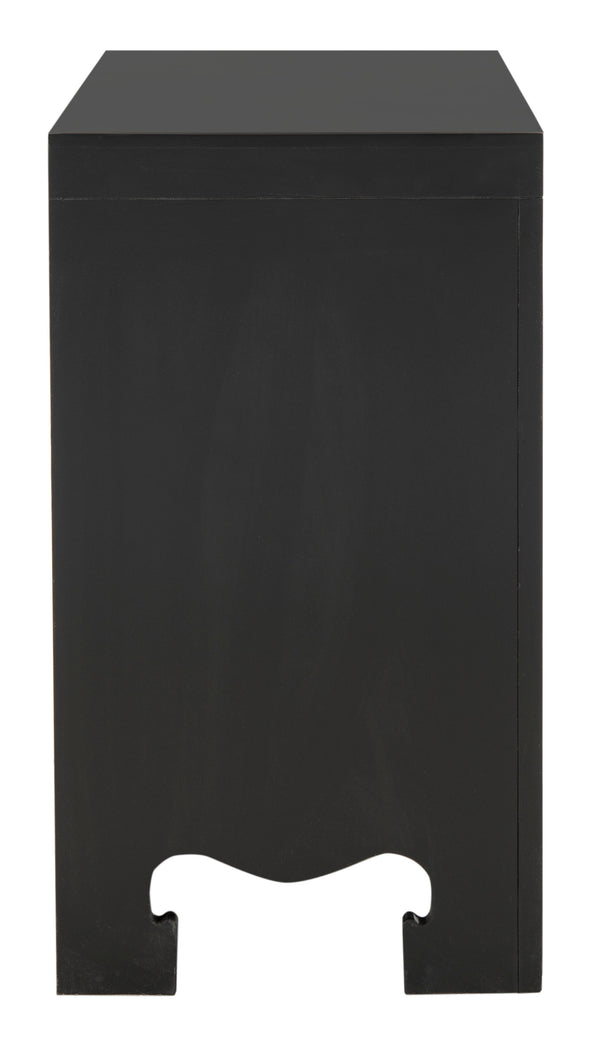 Dion Contemporary 3-Drawer Chest with Minimalist Asian Curves and Elegant Gold Ring Pulls