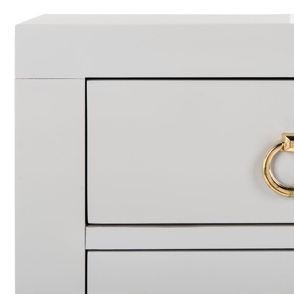 Dion Contemporary 3-Drawer Chest with Minimalist Asian Curves and Elegant Gold Ring Pulls