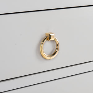 Dion Contemporary 3-Drawer Chest with Minimalist Asian Curves and Elegant Gold Ring Pulls