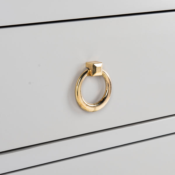 Dion Contemporary 3-Drawer Chest with Minimalist Asian Curves and Elegant Gold Ring Pulls